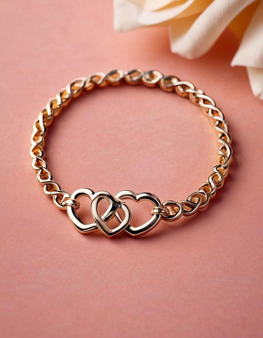 A beautifully designed personalized bracelet showcasing various stylish symbols of love like hearts, infinity signs, and intertwined rings, resting on a soft velvet surface. In the background, a subtle blend of warm pastel colors enhances the feeling of romance. The scene should evoke a sense of intimacy and connection, perfect for representing relationships. soft focus. elegant lighting. super-realistic.